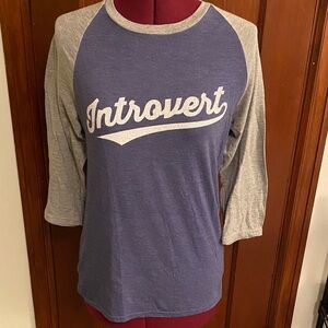 Blue and Gray Introvert Raglan 3/4 Sleeve Shirt